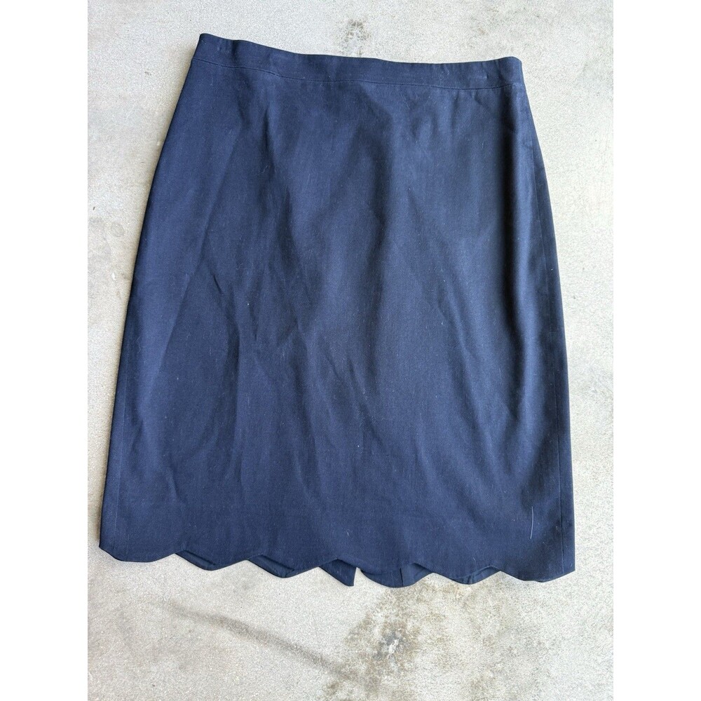 J.Crew Navy Scalloped Hem Pencil Straight Knee Length Skirt Women’s Size 2